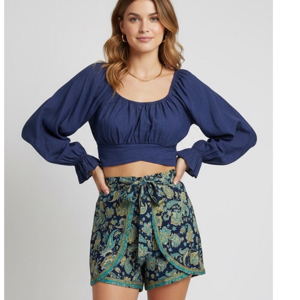 CYN by Cynthia Mehra silk wrap shorts